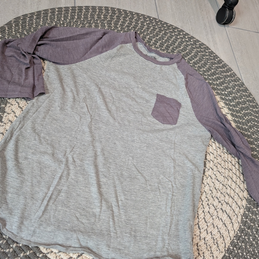 Gray and Purple Raglan Sleeve Shirt